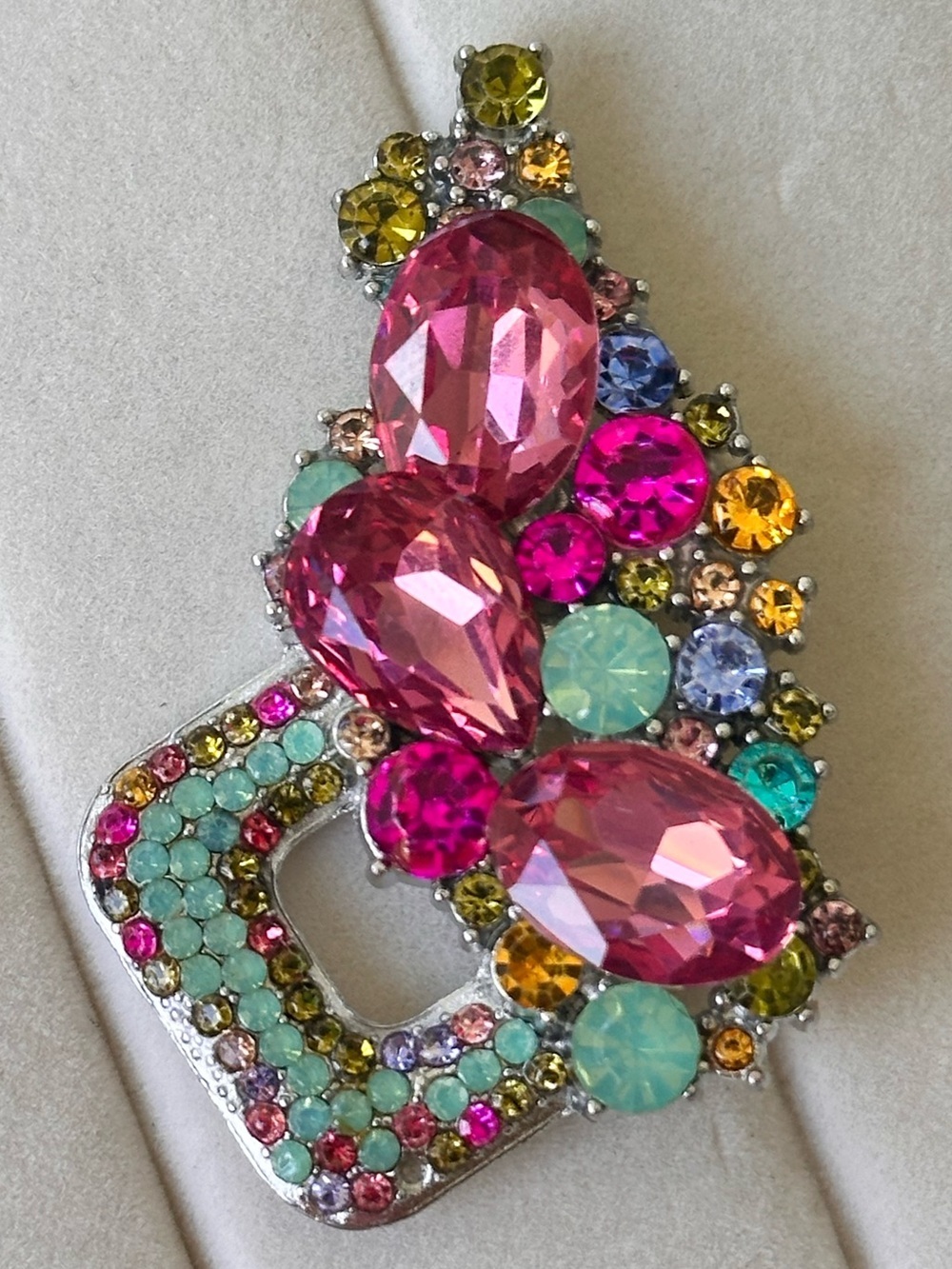 Multicolor Pink Crystal Statement Brooch - Picture 2 of 6